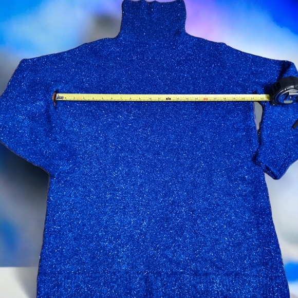 3/$40 Sale! H&M Metallic Oversized Sparkly Royal Blue Long Turtleneck Sweater - Picture 3 of 8